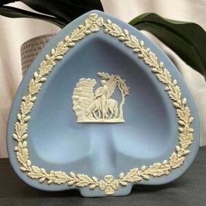 Vintage Wedgwood Blue Jasperware Classical Style Heart Shaped Ashtray